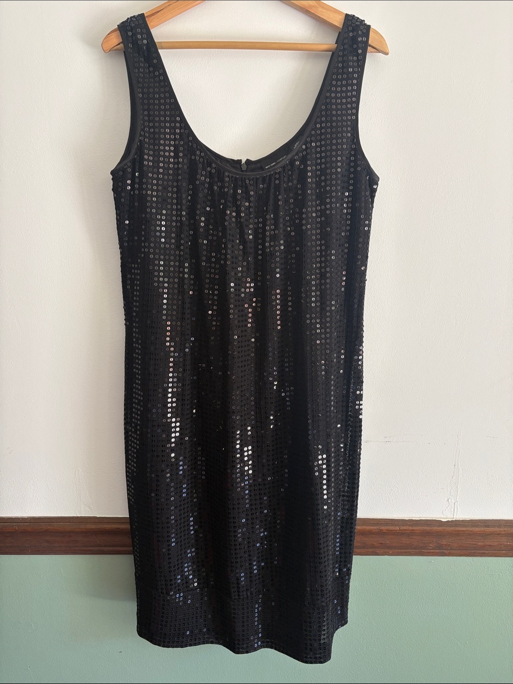 New York & Company Black Sequin Sleeveless Shift Dress